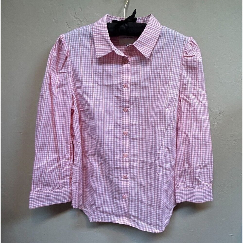 New Court & Rowe Women's Size Medium Gingham Check Dobby Button Up Shirt Top